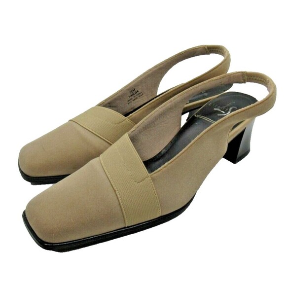 Womens Comfort Shoe Sz 7.5 Slingback Chunky Heel Square Toe Life Stride Tan - Picture 3 of 9